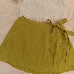 Bright Green Linen Blend Wrap Skirt Minimalist Summer